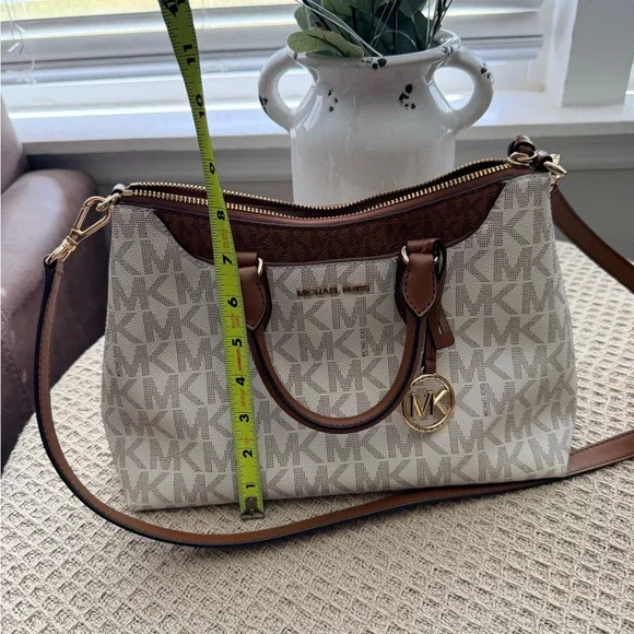 Michael Kors Cream and Brown Signature Satchel with Gold Hardware - Picture 7 of 8